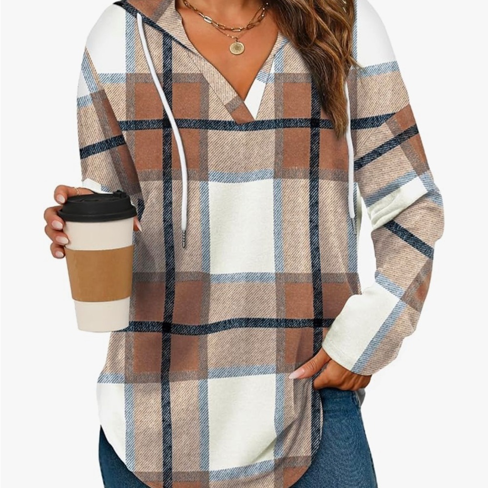 XL Ladies Brown Plaid Hoodie